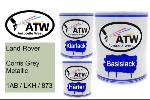 Land-Rover, Corris Grey Metallic, 1AB / LKH / 873: 1L Lackdose + 1L Klarlack + 500ml Härter - Set, von ATW Autoteile West.
